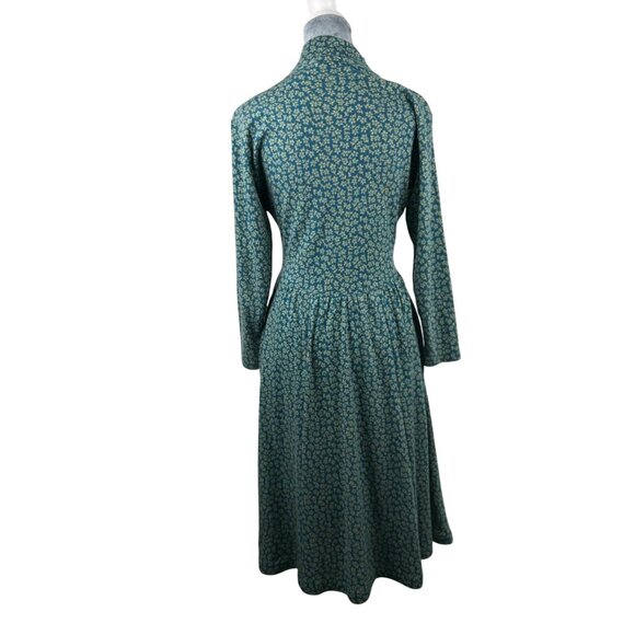 VTG LL Bean Girls Small Long Sleeve Midi Dress Green Floral Side Pockets - Picture 13 of 16
